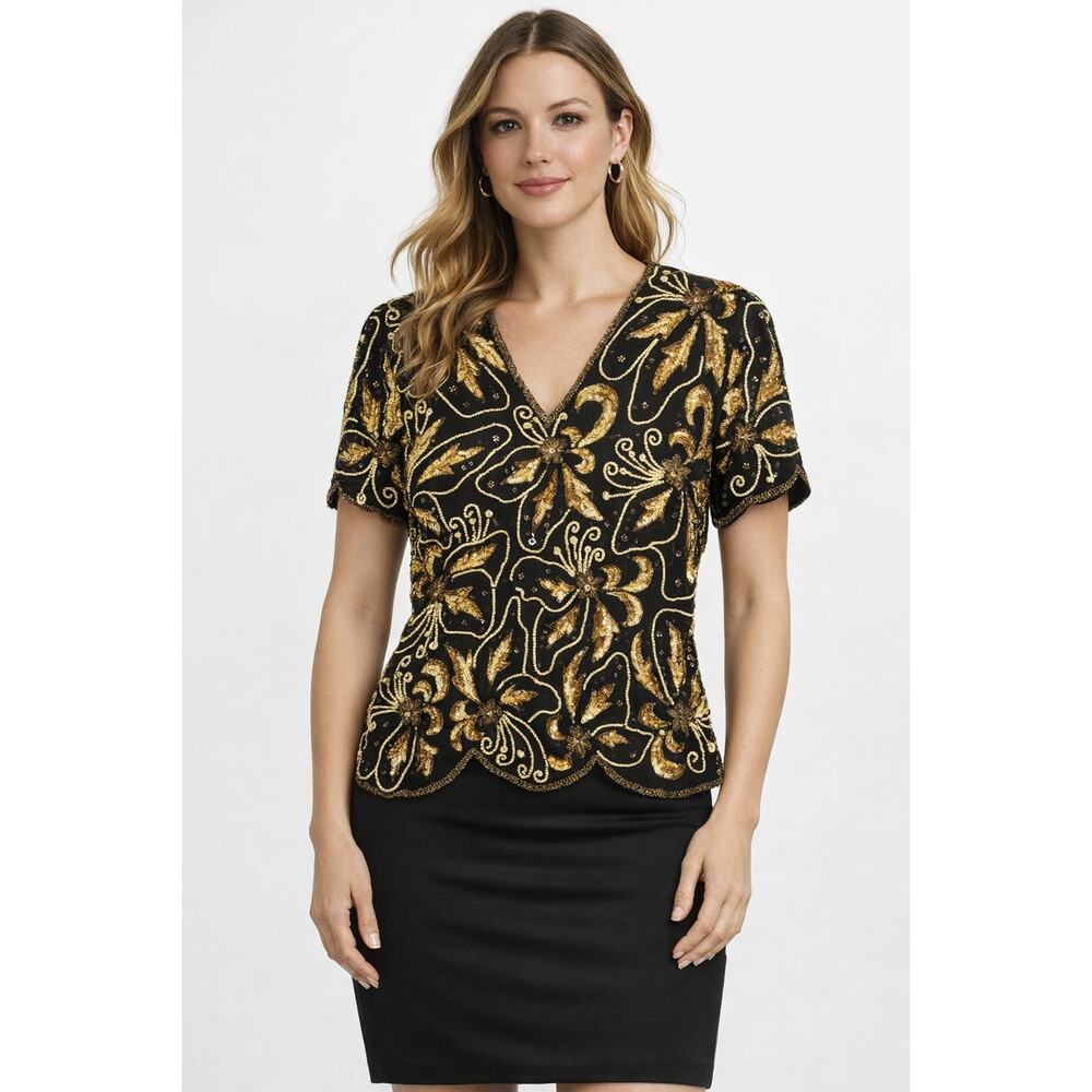 Vintage Papell Boutique Women's Sequined and Beaded Top